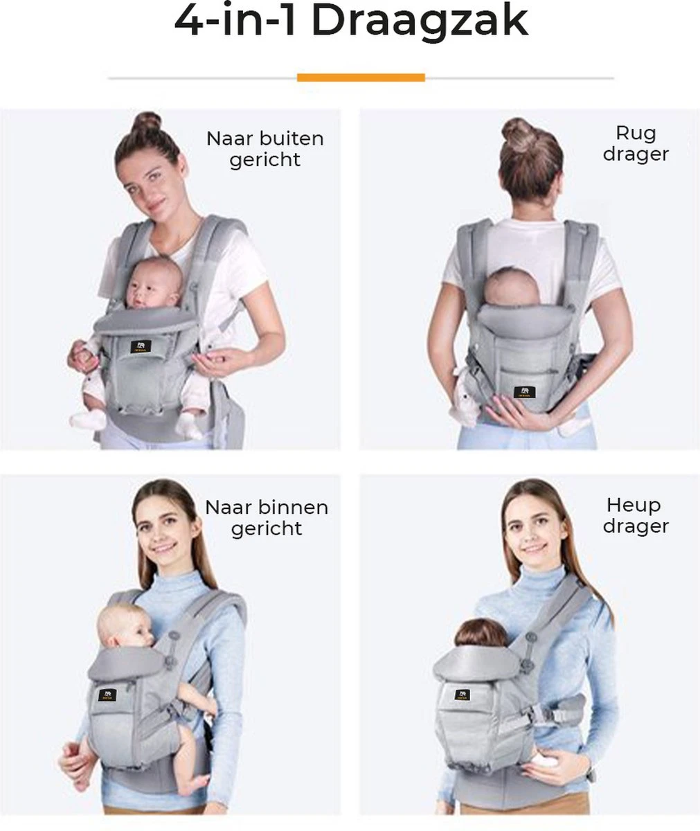 Deryan Meinkind Draagzak - Buikdrager 4-in-1 Antraciet/Grijs 11 Deryan Meinkind Draagzak - Buikdrager 4-in-1 Antraciet/Grijs - Afbeelding 9