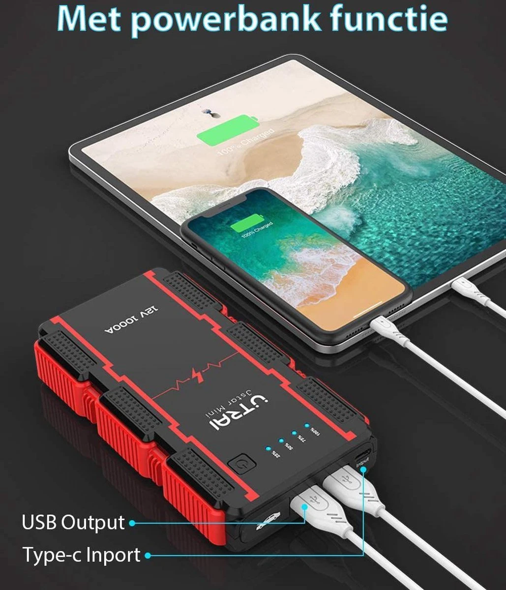 UTRAI - Jump Starter Auto - Batterij 13000mAh - 1000A - Smart-Clip Power Bank Met Batterij Detectie Voor 12V - Auto Booster Jumpstarter Mini 6 UTRAI - Jump Starter Auto - Batterij 13000mAh - 1000A - Smart-Clip Power Bank Met Batterij Detectie Voor 12V - Auto Booster Jumpstarter Mini - Afbeelding 4
