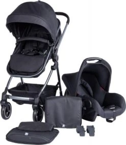Puck Stroller 3 In 1 Max Zwart Met Frame Antra Incl Autostoel/Adapter/Mamabag -Babyproducten 1039x1200