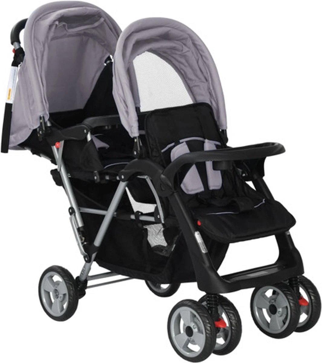 VidaXL Kinderwagen Dubbel Staal Grijs En Zwart 7 VidaXL Kinderwagen Dubbel Staal Grijs En Zwart - Afbeelding 5