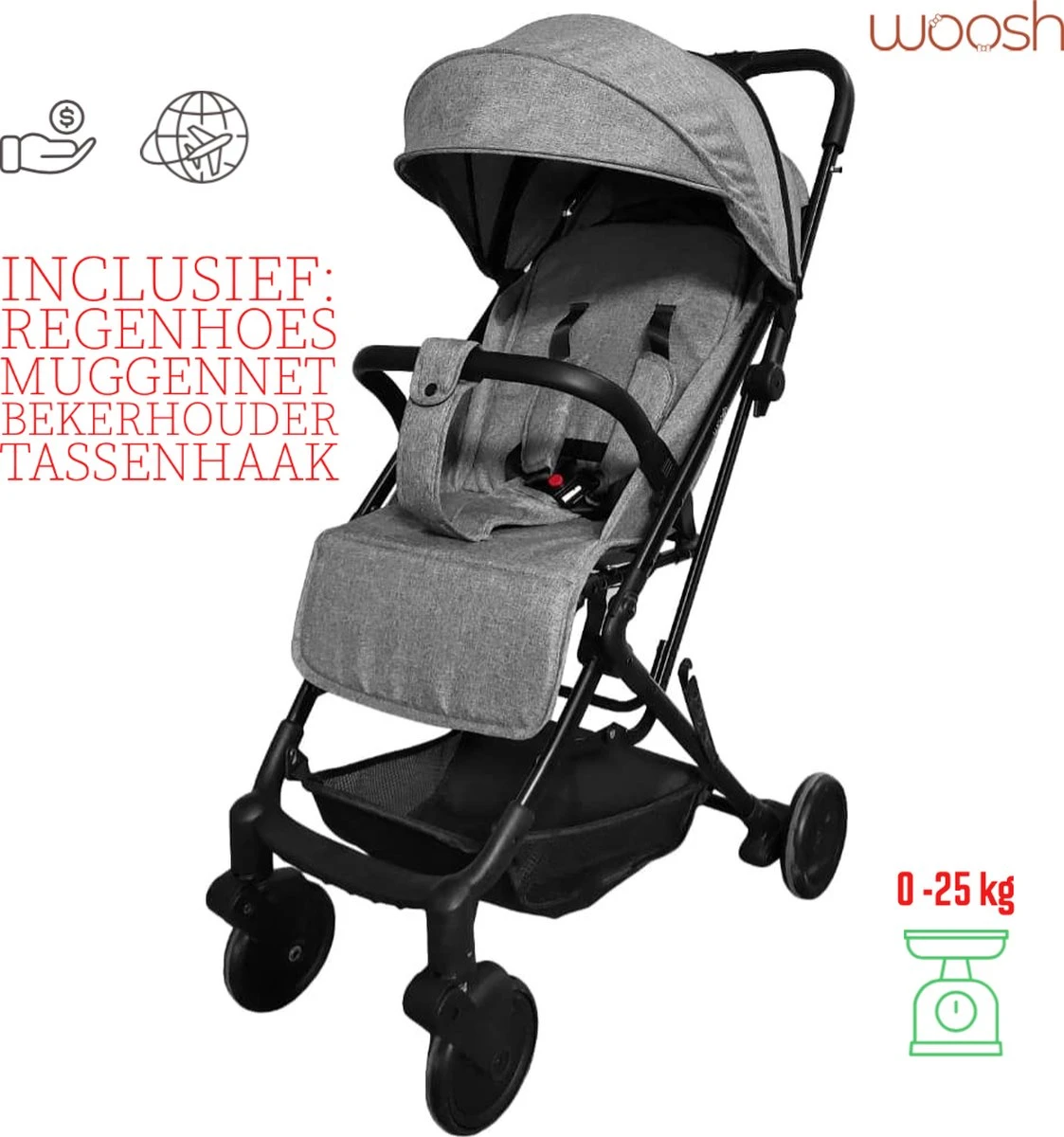 WOOSH New Buggy - Antraciet - One Hand Folding - 3 Slaapstanden - Wandelwagen Tot 25 Kg - Gratis Extra's 4 WOOSH New Buggy - Antraciet - One Hand Folding - 3 Slaapstanden - Wandelwagen Tot 25 Kg - Gratis Extra's - Afbeelding 2
