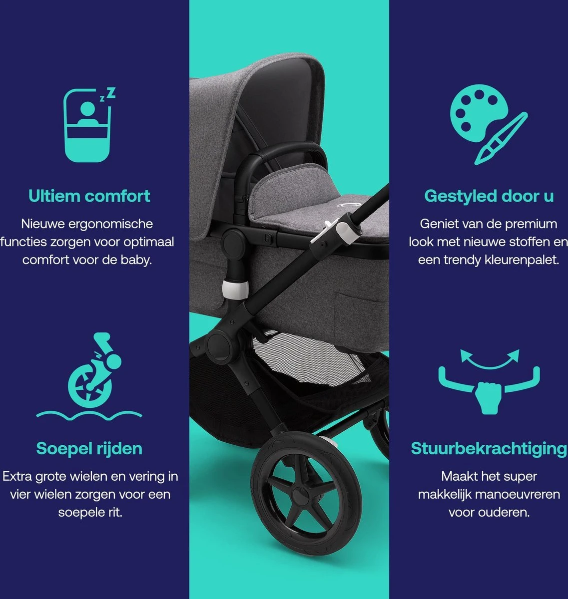 Bugaboo Fox3 Kinderwagen - Black/Grey Melange 5 Bugaboo Fox3 Kinderwagen - Black/Grey Melange - Afbeelding 3