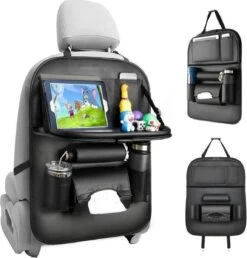 RAMBUX® - Autostoel Organizer Met Tray - Organizer Auto Stoelhoes Met Uitklapbare Tafel - Duurzaam Mat Zwart PU Leer Kunstleer - Tablethouder - Telefoonhouder - Fleshouder -Babyproducten 1148x1200