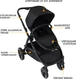 Deryan Evy Kinderwagen - Duo Kinderwagen - Uitbreidbaar - Inclusief Reiswieg - Zwart -Babyproducten 1152x1200 2