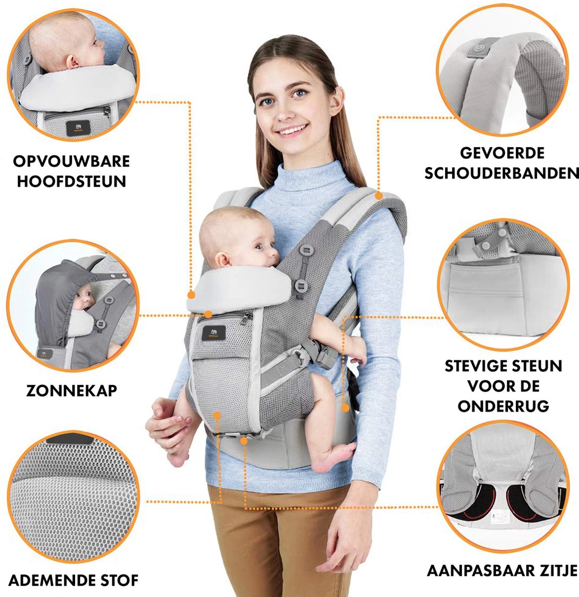 Deryan Ergonomische Draagzak - Buikdrager 4-in-1 Grijs 6 Deryan Ergonomische Draagzak - Buikdrager 4-in-1 Grijs - Afbeelding 4