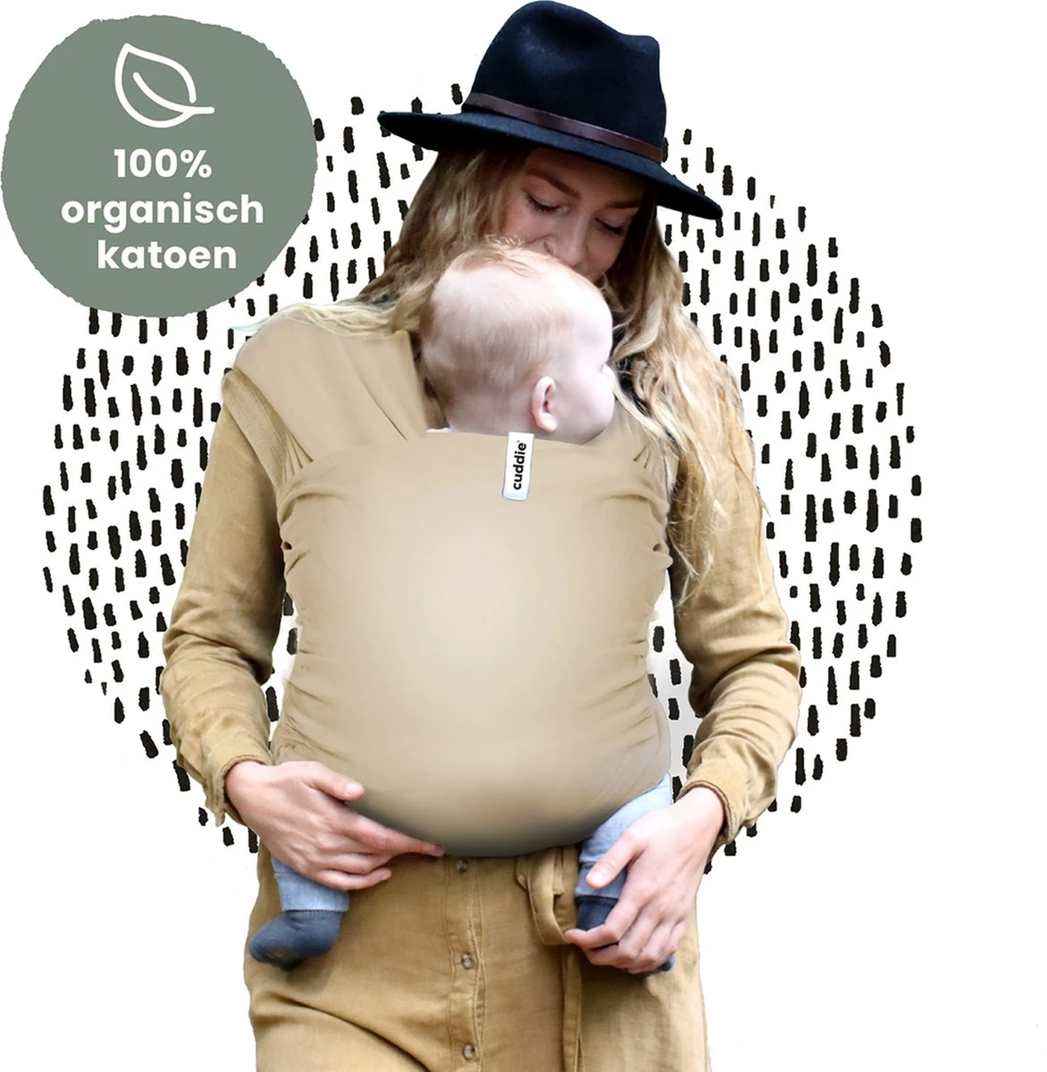 Cuddie Baby Draagdoek - Premium Organic Baby Draagdoek Gemaakt Van Bio Katoen - Newborns Tot 15 Kg - Baby Cadeau - Met Wenskaart - Sand 4 Cuddie Baby Draagdoek - Premium Organic Baby Draagdoek Gemaakt Van Bio Katoen - Newborns Tot 15 Kg - Baby Cadeau - Met Wenskaart - Sand - Afbeelding 2