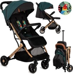 MoMi Wandelwagen - Compacte Lichtgewicht Buggy - Estelle - Green-Gold (geschikt Van 6mnd - 15kg)