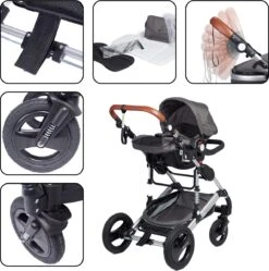 Bronea EXQUISE Luxe Multi-functionele Kinderwagen 3 In 1 | Zwart / Silver | Incl. MATRAS, Buggy, Autostoel, Luiertas, Regenhoes, Voetenwarmer, Muggen Net & Zonneklep -Babyproducten 1191x1200 4