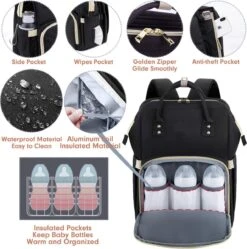 Merkloos Luiertas - Luier- En Verzorgingstas - Baby Rug Tas Met Isoleervak - Kerstcadeau Diaper Backpack Bag - Reis Rugzak Inclusief Buggy En Kinderwagen Haken - Grote Capaciteit - Unisex/Jongens/Meisjes - Zwart -Babyproducten 1191x1200 7