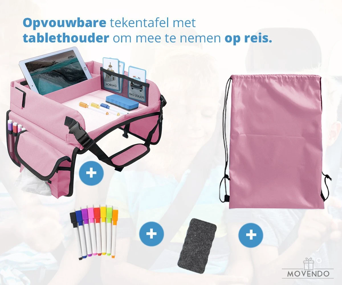 ‘’MOVENDO’’ Reistafel Voor Auto Kinderen – Autotafel – Speeltafel Auto – Travel Tray – Tekentafel – Opvouwbaar Met Tablethouder - Roze 4 ‘’MOVENDO’’ Reistafel Voor Auto Kinderen – Autotafel – Speeltafel Auto – Travel Tray – Tekentafel – Opvouwbaar Met Tablethouder - Roze - Afbeelding 2