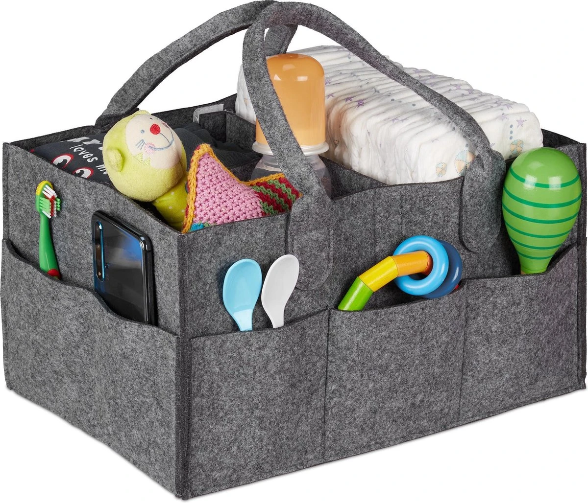 Relaxdays Luiertas Baby - Verzorgingstas Vilt - Organizer Luiers - Uitneembare Schotjes - Lichtgrijs 4 Relaxdays Luiertas Baby - Verzorgingstas Vilt - Organizer Luiers - Uitneembare Schotjes - Lichtgrijs - Afbeelding 2