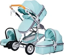 Merkloos Luxe 3-in-1 Kinderwagen - Wandelwagen - Autostoeltje - Buggy - Inklapbaar - Groen - 0-36 Maanden