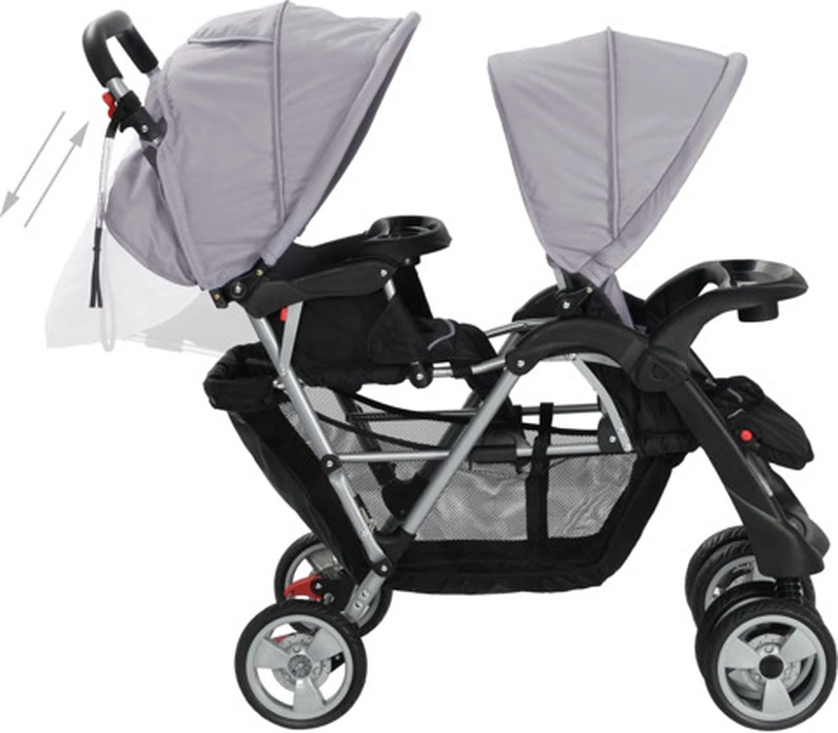 VidaXL Kinderwagen Dubbel Staal Grijs En Zwart 10 VidaXL Kinderwagen Dubbel Staal Grijs En Zwart - Afbeelding 8