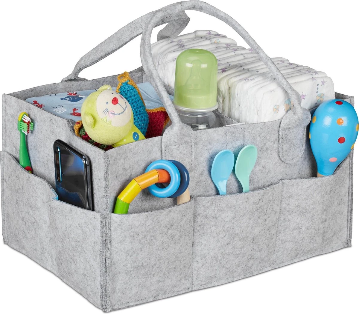 Relaxdays Luiertas Baby - Verzorgingstas Vilt - Organizer Luiers - Uitneembare Schotjes - Lichtgrijs 3 Relaxdays Luiertas Baby - Verzorgingstas Vilt - Organizer Luiers - Uitneembare Schotjes - Lichtgrijs