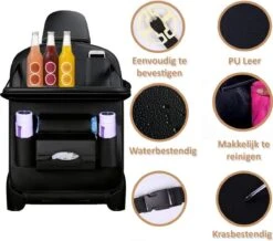 RAMBUX® - Autostoel Organizer Met Tray - Organizer Auto Stoelhoes Met Uitklapbare Tafel - Duurzaam Mat Zwart PU Leer Kunstleer - Tablethouder - Telefoonhouder - Fleshouder -Babyproducten 1200x1057