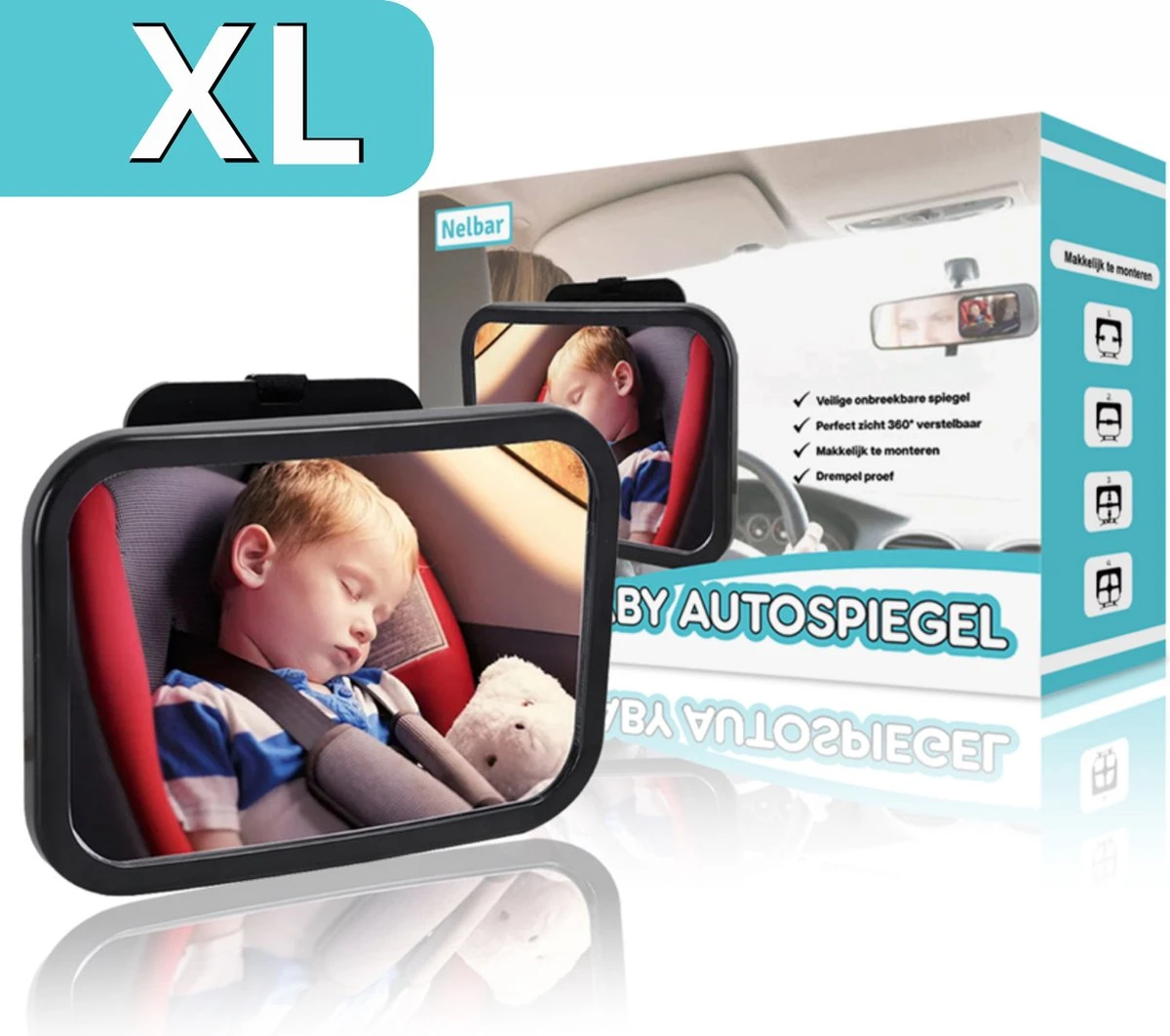 Nelbar Autospiegel Baby Verstelbaar – Achteruitkijkspiegel – Drempelproef – Baby Spiegel Auto Achterbank – Achteruitkijk Spiegel – 360 Graden Verstelbaar – XL Formaat 3 Nelbar Autospiegel Baby Verstelbaar – Achteruitkijkspiegel – Drempelproef – Baby Spiegel Auto Achterbank – Achteruitkijk Spiegel – 360 Graden Verstelbaar – XL Formaat