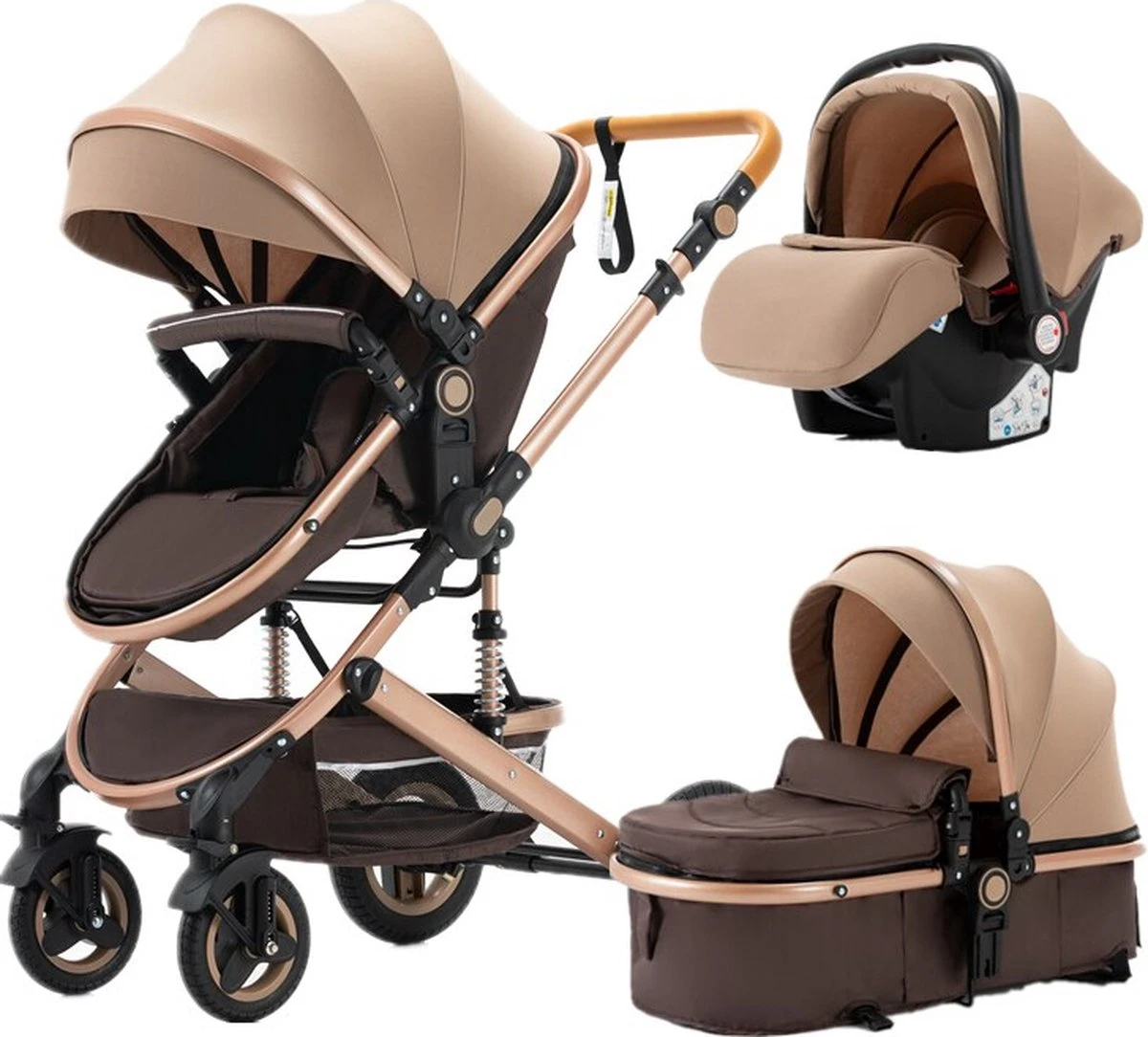 Merkloos Luxe 3-in-1 Kinderwagen - Wandelwagen - Autostoeltje - Buggy - Inklapbaar - Khaki/Bruin - 0-36 Maanden 3 Merkloos Luxe 3-in-1 Kinderwagen - Wandelwagen - Autostoeltje - Buggy - Inklapbaar - Khaki/Bruin - 0-36 Maanden