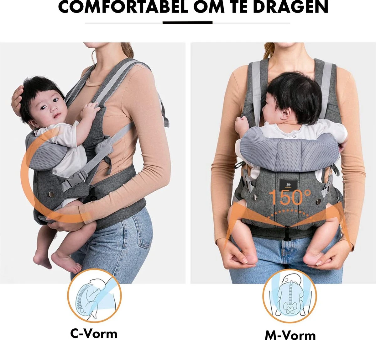Deryan Ergonomische Draagzak - Buikdrager 2-in-1 Antraciet 7 Deryan Ergonomische Draagzak - Buikdrager 2-in-1 Antraciet - Afbeelding 5