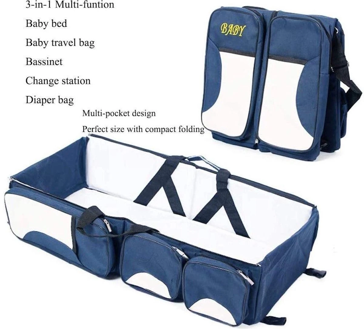 Merkloos Decopatent® Baby Bed - Luiertas - Reisbedje Voor Baby’s En Kleuters - Opvouwbare Reiswieg - Reisbed Met Matras - Reistas - Blauw 6 Merkloos Decopatent® Baby Bed - Luiertas - Reisbedje Voor Baby’s En Kleuters - Opvouwbare Reiswieg - Reisbed Met Matras - Reistas - Blauw - Afbeelding 4