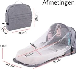 Campingbedje - Camping Bed - Compact Camping Bedje - Baby Nestje - Inclusief Klamboe - Baby Tentje - Grijs - Luxe Campingbedje -Babyproducten 1200x1100 2
