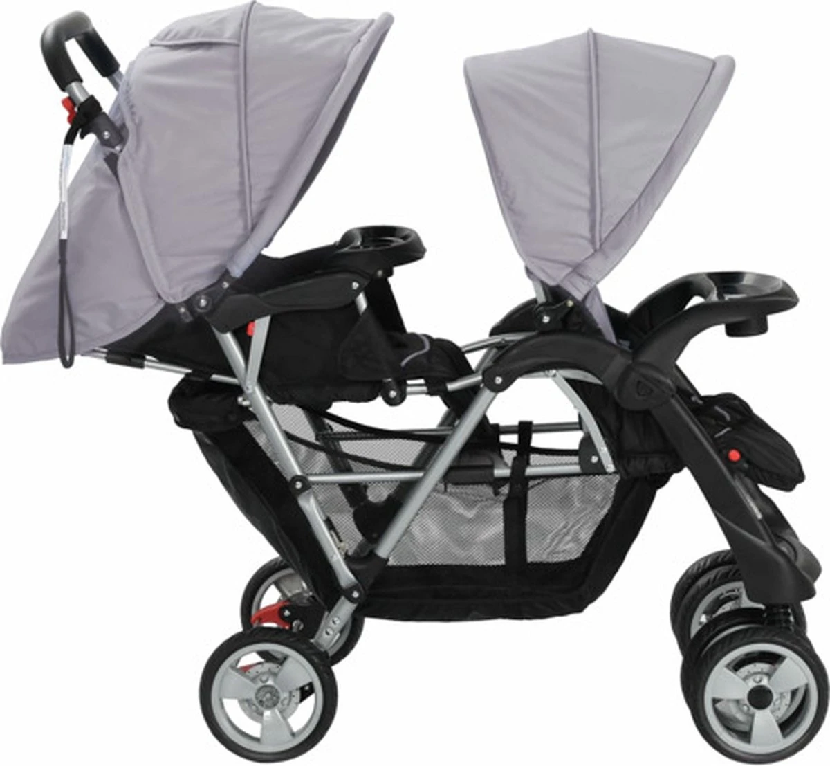 VidaXL Kinderwagen Dubbel Staal Grijs En Zwart 4 VidaXL Kinderwagen Dubbel Staal Grijs En Zwart - Afbeelding 2
