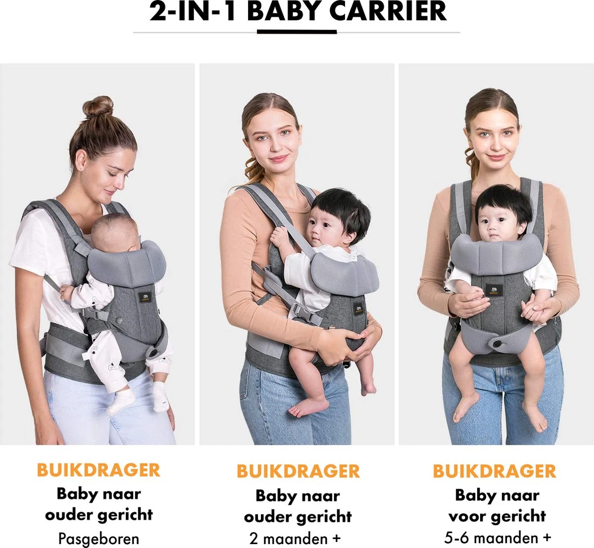 Deryan Ergonomische Draagzak - Buikdrager 2-in-1 Antraciet 8 Deryan Ergonomische Draagzak - Buikdrager 2-in-1 Antraciet - Afbeelding 6