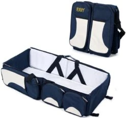 Merkloos Decopatent® Baby Bed - Luiertas - Reisbedje Voor Baby’s En Kleuters - Opvouwbare Reiswieg - Reisbed Met Matras - Reistas - Blauw