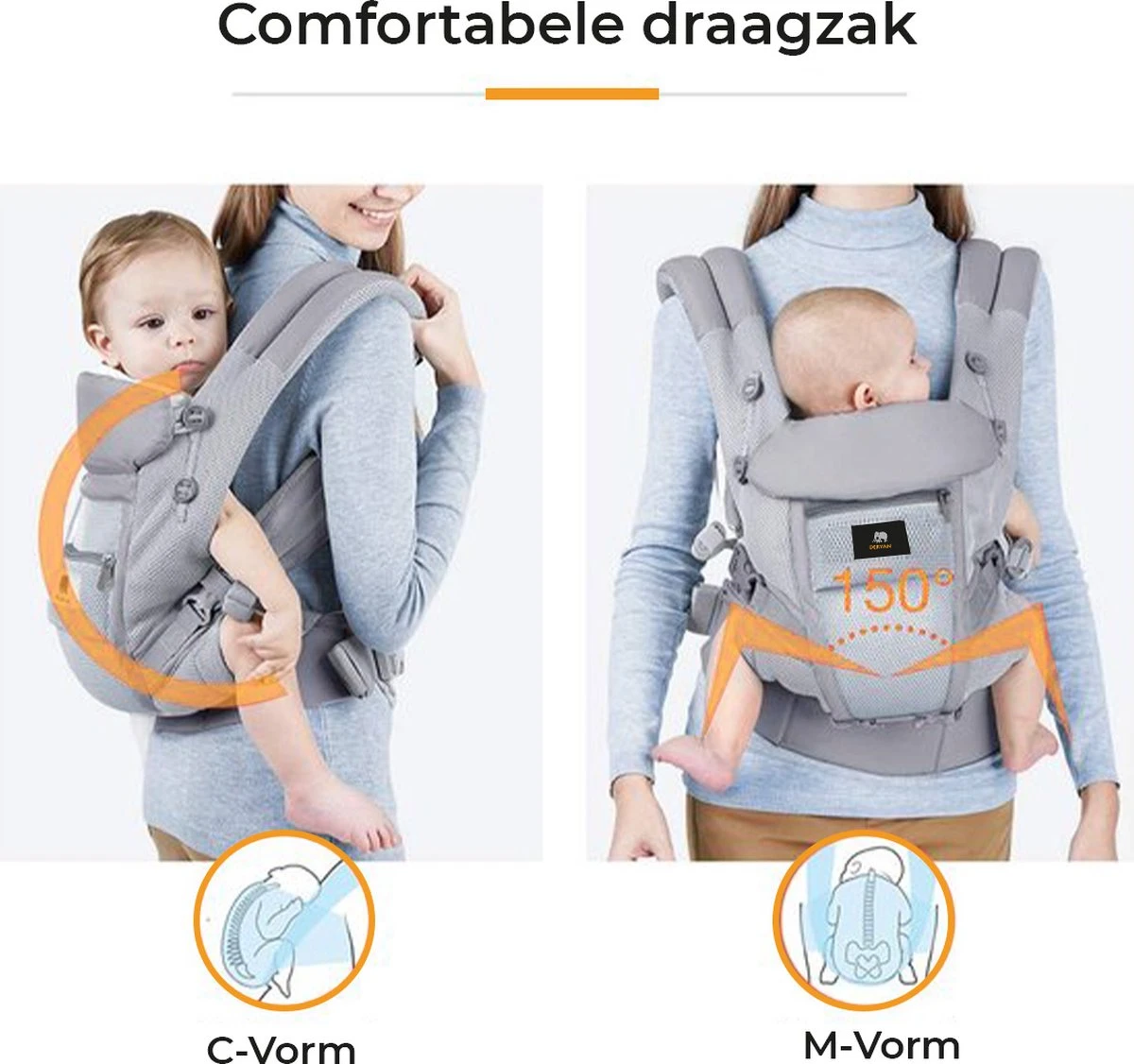 Deryan Meinkind Draagzak - Buikdrager 4-in-1 Antraciet/Grijs 10 Deryan Meinkind Draagzak - Buikdrager 4-in-1 Antraciet/Grijs - Afbeelding 8