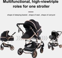 Luxe Kinderwagen 3 In 1 - Wandelwagen - Kinderwagen 3-in-1 Incl Autostoel - Kinderwagen Maxi Cosi – Buggy 3 In 1 - Newborn - Zwart/goud -Babyproducten 1200x1130 3