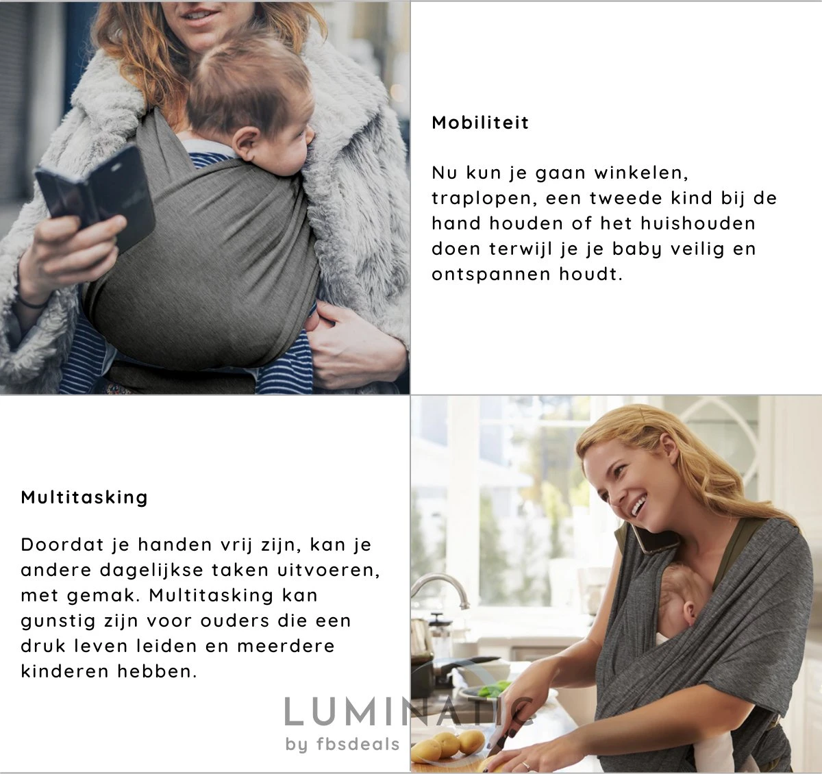 Baby Draagdoek - Babywrap - Baby Carrier - Babydrager - Buikdrager Baby – Baby Draagzak - Baby Sling | Luminatic® | Ergonomisch | Met Tasje | Donker Grijs 8 Baby Draagdoek - Babywrap - Baby Carrier - Babydrager - Buikdrager Baby – Baby Draagzak - Baby Sling | Luminatic® | Ergonomisch | Met Tasje | Donker Grijs - Afbeelding 6