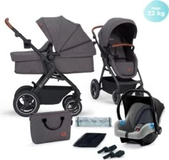 Kinderkraft B-Tour Ash Grey 3-in-1 Combi Kinderwagen Incl. Autostoel KSBTOU00DGR3000 -Babyproducten 1200x1136 3