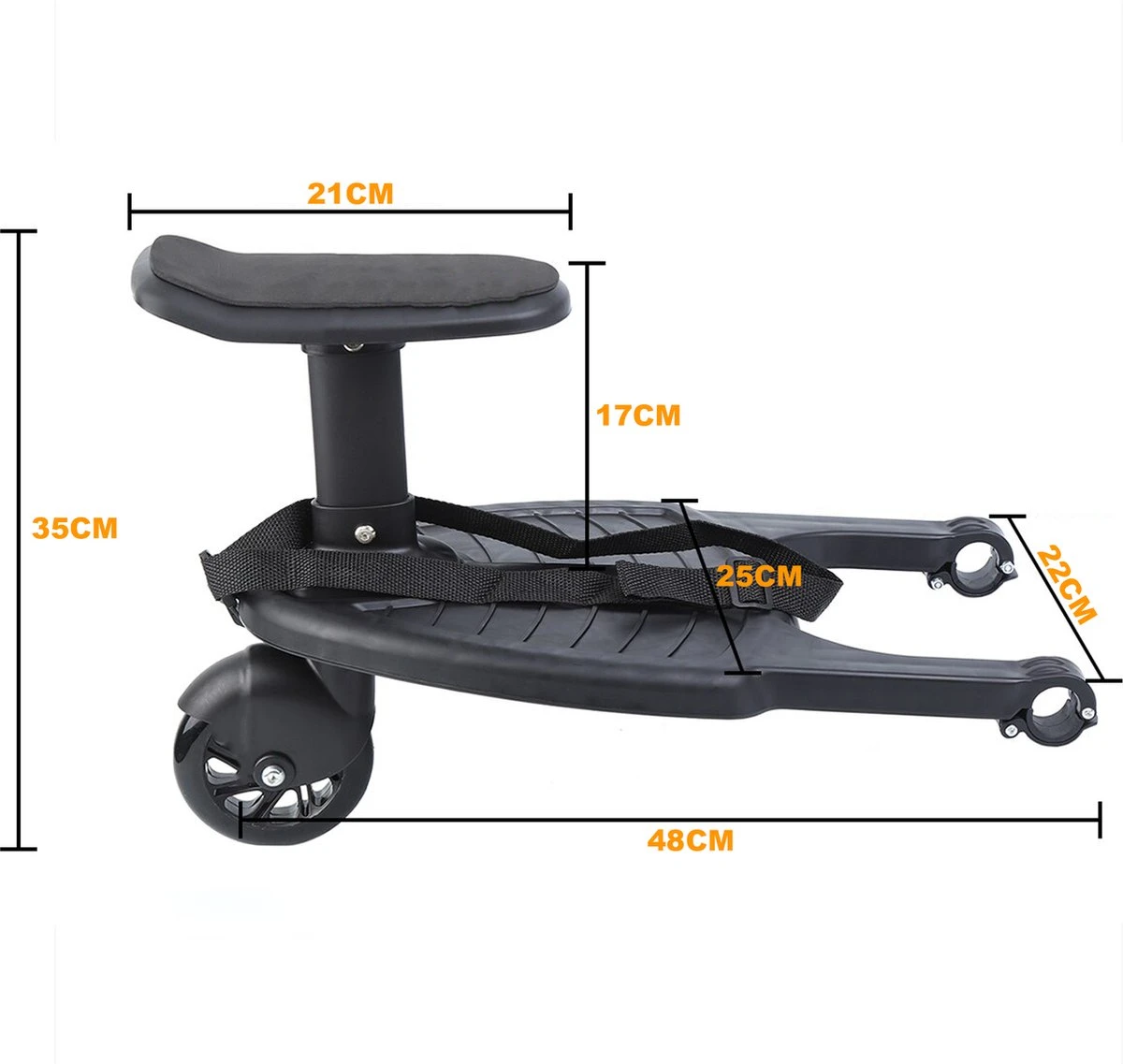 Merkloos Happyment® Universeel Meerijdplankje - Met Zitting - Voor Kinderwagen - Buggyboard - Zwart 10 Merkloos Happyment® Universeel Meerijdplankje - Met Zitting - Voor Kinderwagen - Buggyboard - Zwart - Afbeelding 8