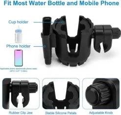 BOTC 2 In 1 Bekerhouders & Telefoonhouder - Cup Organizer Voor Kinderwagen, Fiets, Rolstoel, Walker - Zwart -Babyproducten 1200x1146 4