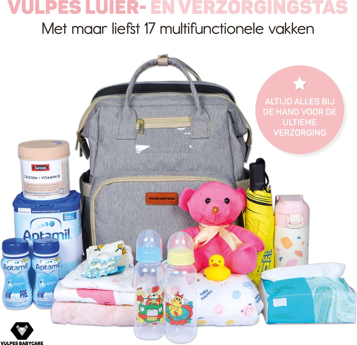Vulpes BabyCare® Luiertas Rugzak - Luiertassen Met Babybed - Grote Luiertas Met Wieg- Luiertas Verzorgingstas Met Babybedje - Verzorgingsrugzak - Grijs 4 Vulpes BabyCare® Luiertas Rugzak - Luiertassen Met Babybed - Grote Luiertas Met Wieg- Luiertas Verzorgingstas Met Babybedje - Verzorgingsrugzak - Grijs - Afbeelding 2