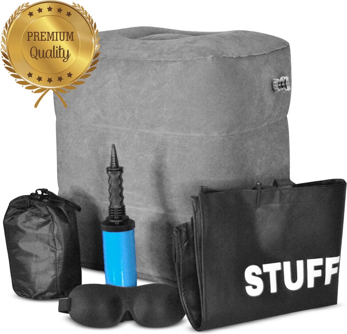 Merkloos Voetensteun - Vliegtuigbedje - Premium Quality XL - Reisbedje - Met Speciale Draagtas - Vliegtuig Kussen - Voetenbankje Of Poef - Met Slaapmasker & Pomp - Grijs 3 Merkloos Voetensteun - Vliegtuigbedje - Premium Quality XL - Reisbedje - Met Speciale Draagtas - Vliegtuig Kussen - Voetenbankje Of Poef - Met Slaapmasker & Pomp - Grijs