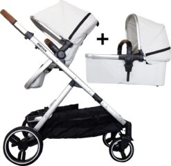 Deryan Evy Kinderwagen - Duo Kinderwagen - Uitbreidbaar - Inclusief Reiswieg - Creme