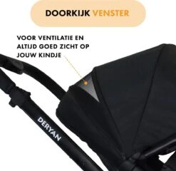 Deryan Evy Kinderwagen - Duo Kinderwagen - Uitbreidbaar - Inclusief Reiswieg - Zwart -Babyproducten 1200x1164 3