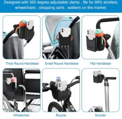 BOTC 2 In 1 Bekerhouders & Telefoonhouder - Cup Organizer Voor Kinderwagen, Fiets, Rolstoel, Walker - Zwart -Babyproducten 1200x1169 3