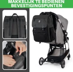 Brisby Slijtvaste Luiertas – Verzorgingstas - Two Tone Zwart En Donkergrijs - Inclusief Verschoonmatje - Isoleervakken - Met Geïntegreerde Kinderwagen Haken -Babyproducten 1200x1174 10