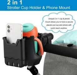 BOTC 2 In 1 Bekerhouders & Telefoonhouder - Cup Organizer Voor Kinderwagen, Fiets, Rolstoel, Walker - Zwart -Babyproducten 1200x1176 6