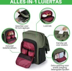Brisby Slijtvaste Luiertas – Verzorgingstas - Two Tone Groen En Zwart - Inclusief Verschoonmatje - Isoleervakken - Met Geïntegreerde Kinderwagen Haken -Babyproducten 1200x1177 7