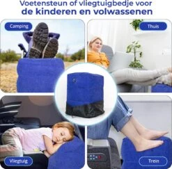 Merkloos Voetensteun - Vliegtuigbedje - Premium Quality - Reisbedje - 3 Hoogtestanden - Vliegtuig Kussen - Voetenbankje Of Poef - Met Opbergzakje & Pomp - Blauw -Babyproducten 1200x1179 9