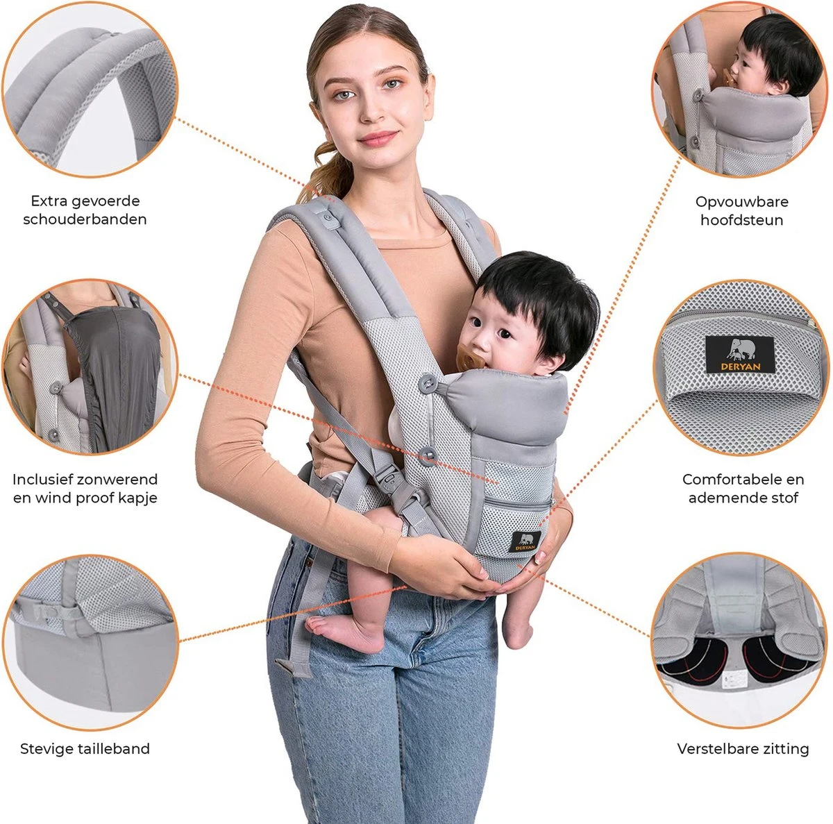 Deryan Meinkind Draagzak - Buikdrager 4-in-1 Antraciet/Grijs 4 Deryan Meinkind Draagzak - Buikdrager 4-in-1 Antraciet/Grijs - Afbeelding 2