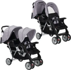 VidaXL Kinderwagen Dubbel Staal Grijs En Zwart
