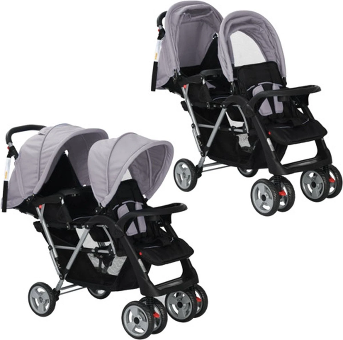 VidaXL Kinderwagen Dubbel Staal Grijs En Zwart 3 VidaXL Kinderwagen Dubbel Staal Grijs En Zwart