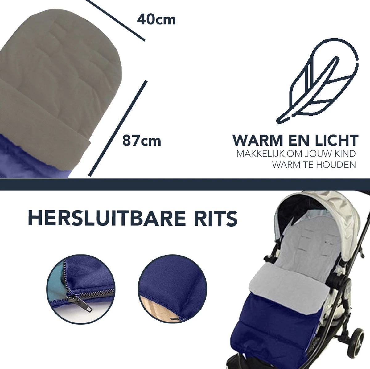 Achaté Voetenzak - Voor Kinderwagen Of Stoeltje – Baby Slaapzak - Autostoel - Donkerblauw 13 Achaté Voetenzak - Voor Kinderwagen Of Stoeltje – Baby Slaapzak - Autostoel - Donkerblauw - Afbeelding 11