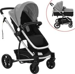 VidaXL Kinderwagen 2-in-1 Aluminium Grijs En Zwart -Babyproducten 1200x1197 8