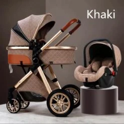 Merkloos Luxe Multi-functionele 3 In 1 Kinderwagen - Kwalitatieve Buggy - Opklapbare Wandelwagen - Khaki