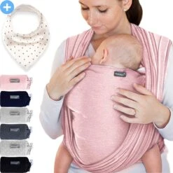 Makimaja Baby Sling - Roze - Hoge Kwaliteit 100% Natuurlijk Katoen Baby Sling - Baby Sling Pasgeborene En Baby's Tot 15 Kg - Plus Inclusief: Baby Slabbetje