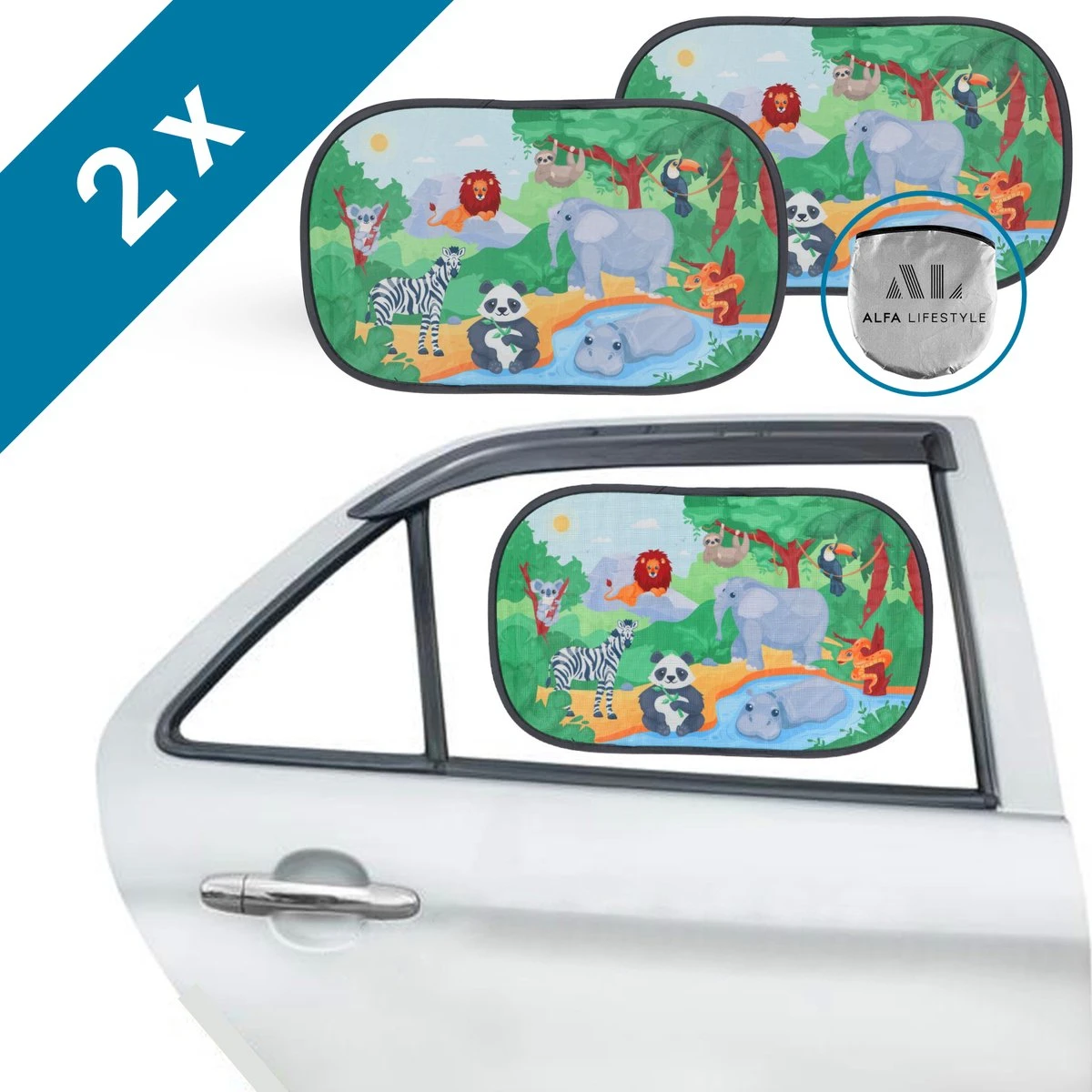 ALFA LIFESTYLE® Statische Zonneschermen – SHADE PRO V4- Jungle – Zonnescherm Auto Baby – UV Protectie Bescherming - 2 Stuks 3 ALFA LIFESTYLE® Statische Zonneschermen – SHADE PRO V4- Jungle – Zonnescherm Auto Baby – UV Protectie Bescherming - 2 Stuks